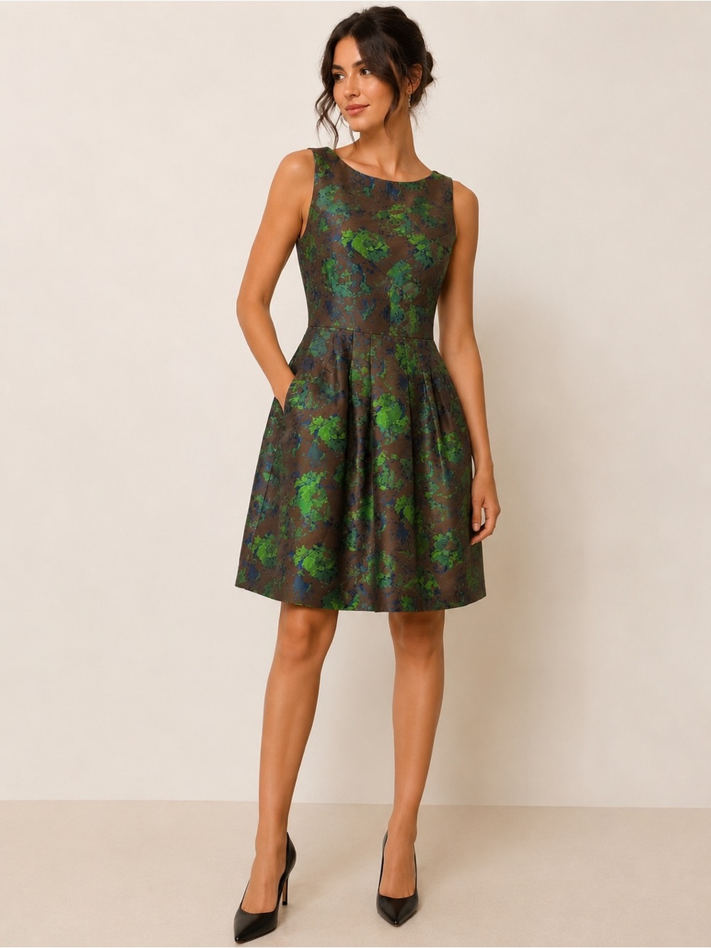 Anthropologie Eva Franco Abstract Floral Jacquard Dress with Pockets Sz 10